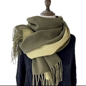 Two toned green pashmina like shawl scarf warm winter fall wrap